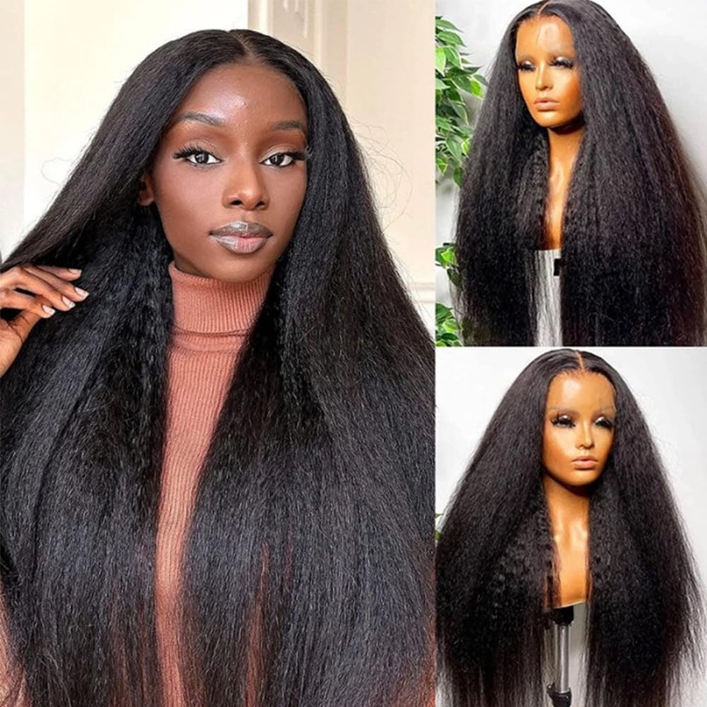 Lemoda Yaki Straight Human Hair Wig 13x4 Lace Front Wigs Human Hair 180 Density HD Transparent Lace Wig Pre Plucked 12A Virgin Kinky Straight Human Hair Wigs for Women 22 Inch