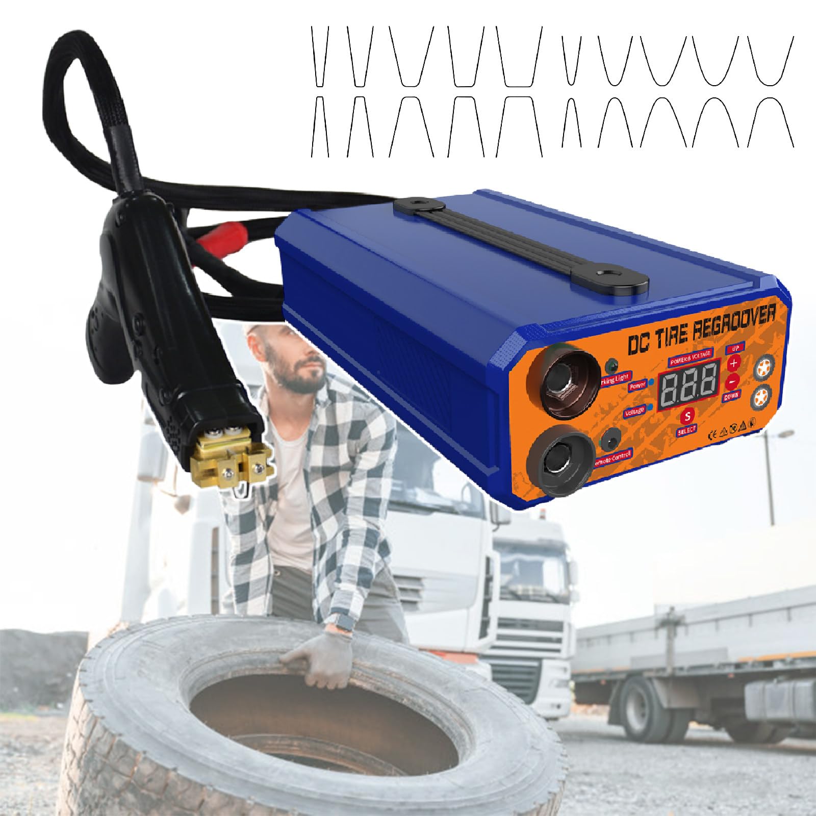 SENJINGHUA 1000W Electric Tire Groover Machine with LED Display, Rubber Tire Regroover Machine, Tire Grooving Tool, Professional Tire Groover with 20 pcs U/V-Shaped Blades for Rubber and Tires,Blue