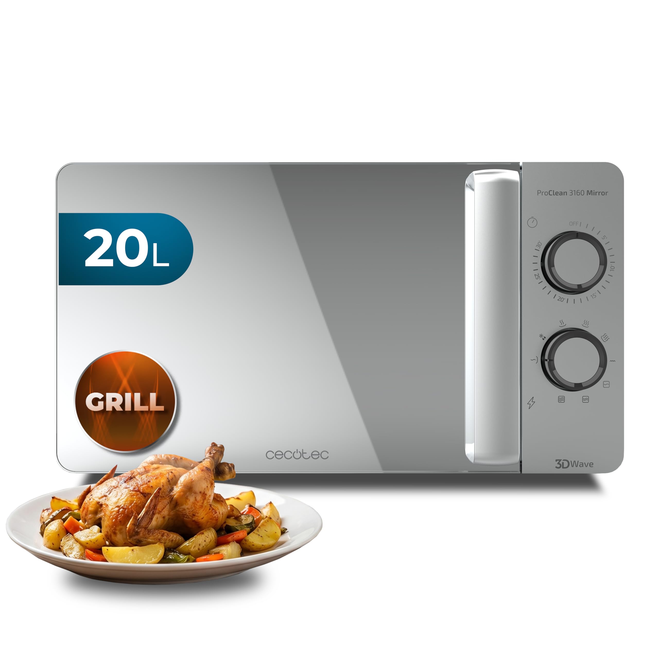 Cecotec Microondas con Grill ProClean 3160 Mirror Wave