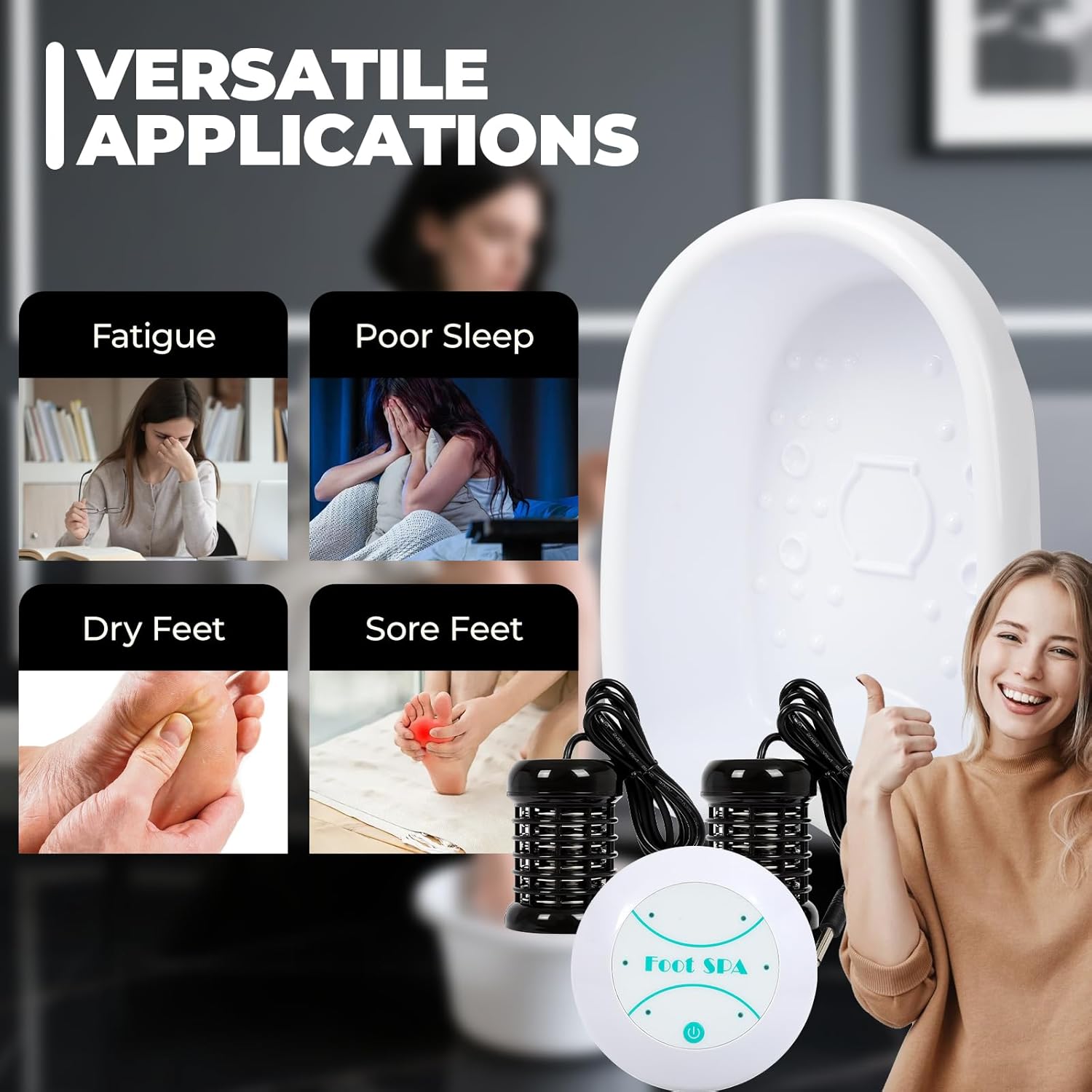 GCCSJ Detox Foot Bath Machine，Ionic Foot Bath Detox Machine Set，Deep Cleansing Ionic Foot Bath，Promote Blood Circulation & Improve Sleep Quality，Comes with 50 Disposable Pads，2 Ion Arrays