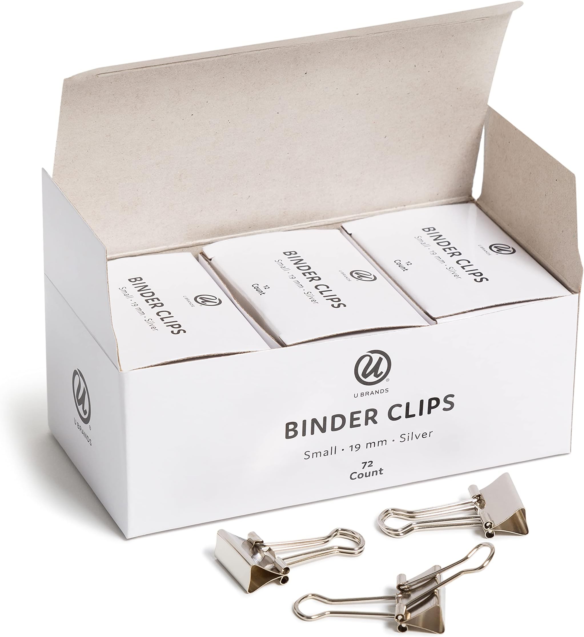U Brands Small Binder Clips, Metallic Silver, Office Organizer, 19mm, 72 Pieces