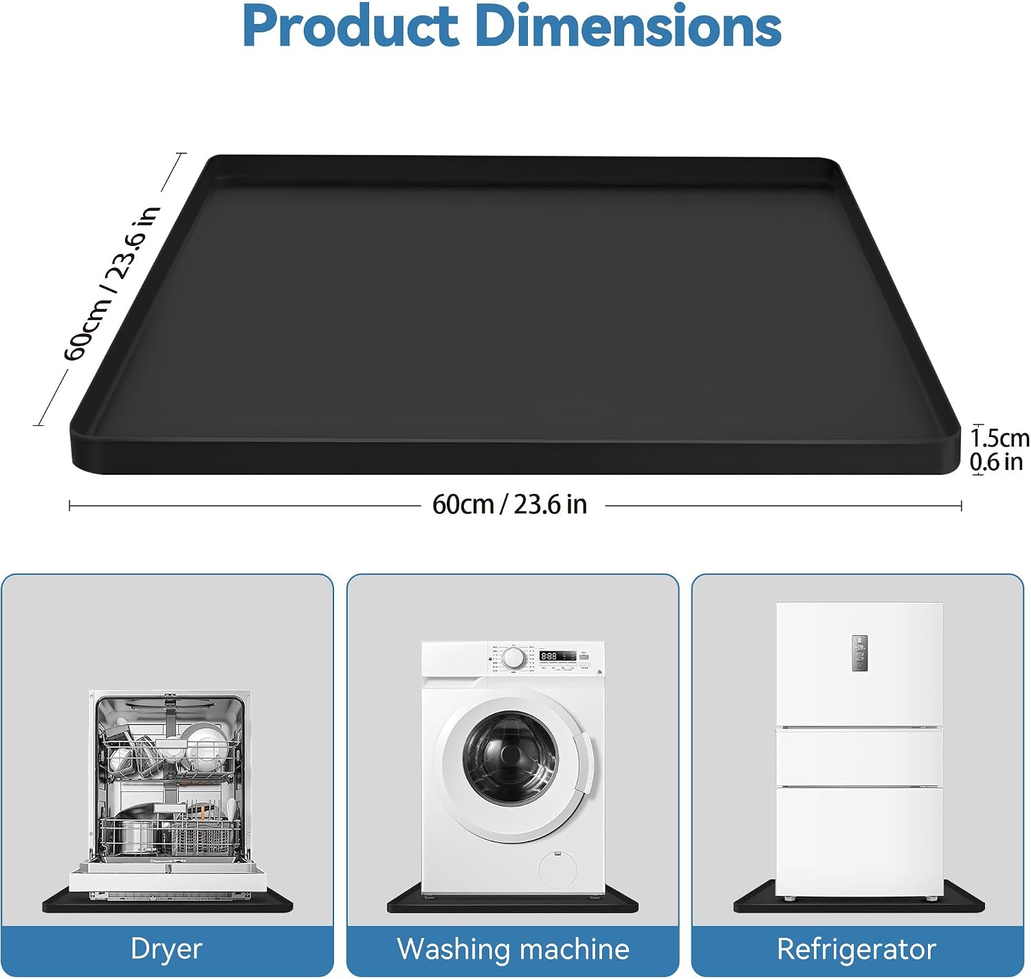 Washing Machine Drain Pan, Black, 23.6''x23.6''-1pc