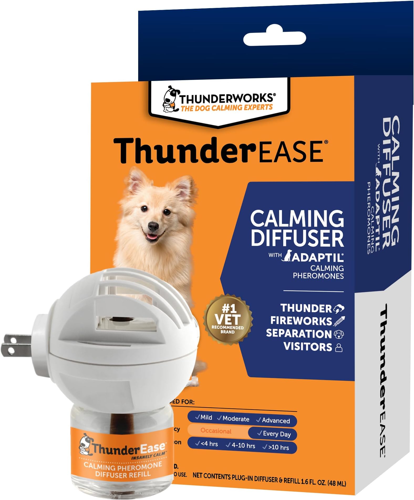 ThunderEase Dog Calming Pheromone Diffuser Kit | Powered by ADAPTIL | Vet Recommended to Relieve Separation Anxiety, Stress Barking & Chewing, and Fear of Fireworks & Thunderstorms (30 Day Supply)