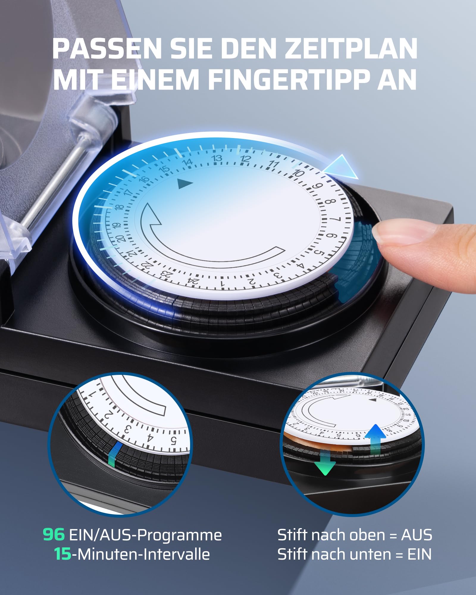 DEWENWILS Timer meccanico da esterno, Timer analogico da esterno con protezione impermeabile IP44, a prova di bambino e protettivo per giardino