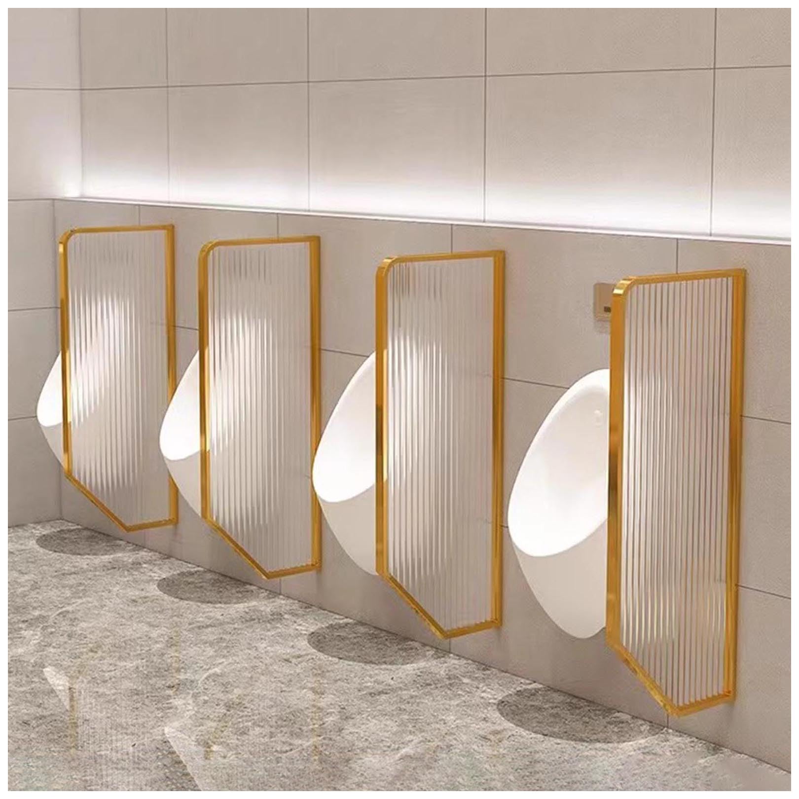 Evite salpicaduras e incomodidad con la mampara para urinarios de pared de vidrio dorado