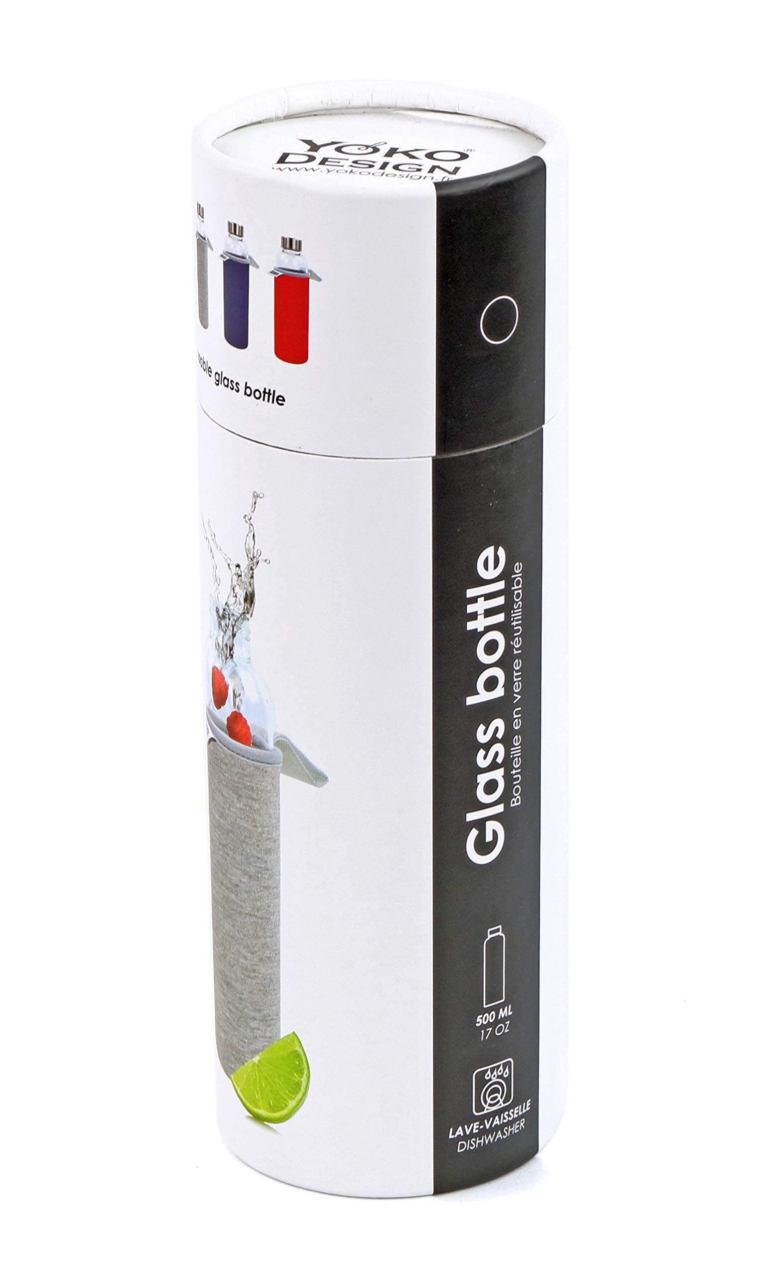 YOKO DESIGN - Glass Bottle 500 ML with Black Neoprene Pouch & Gift Box - Image 2