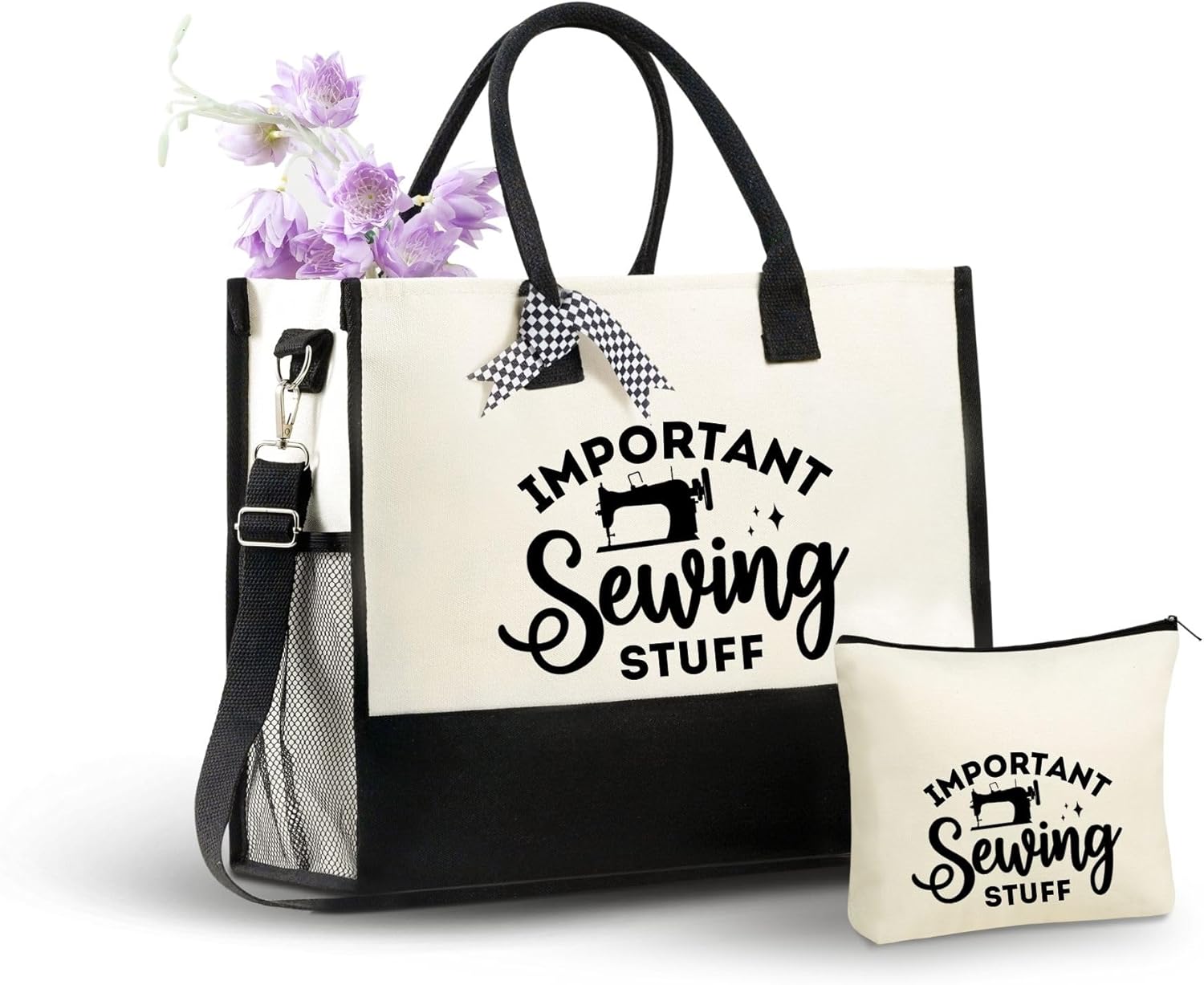 InnoBeta Sewing Gifts Canvas Tote Bag, Important Sewing Stuff Bag with Top Zipper Closure and Shoulder Strap for Birthday, Mother's Day, Christmas