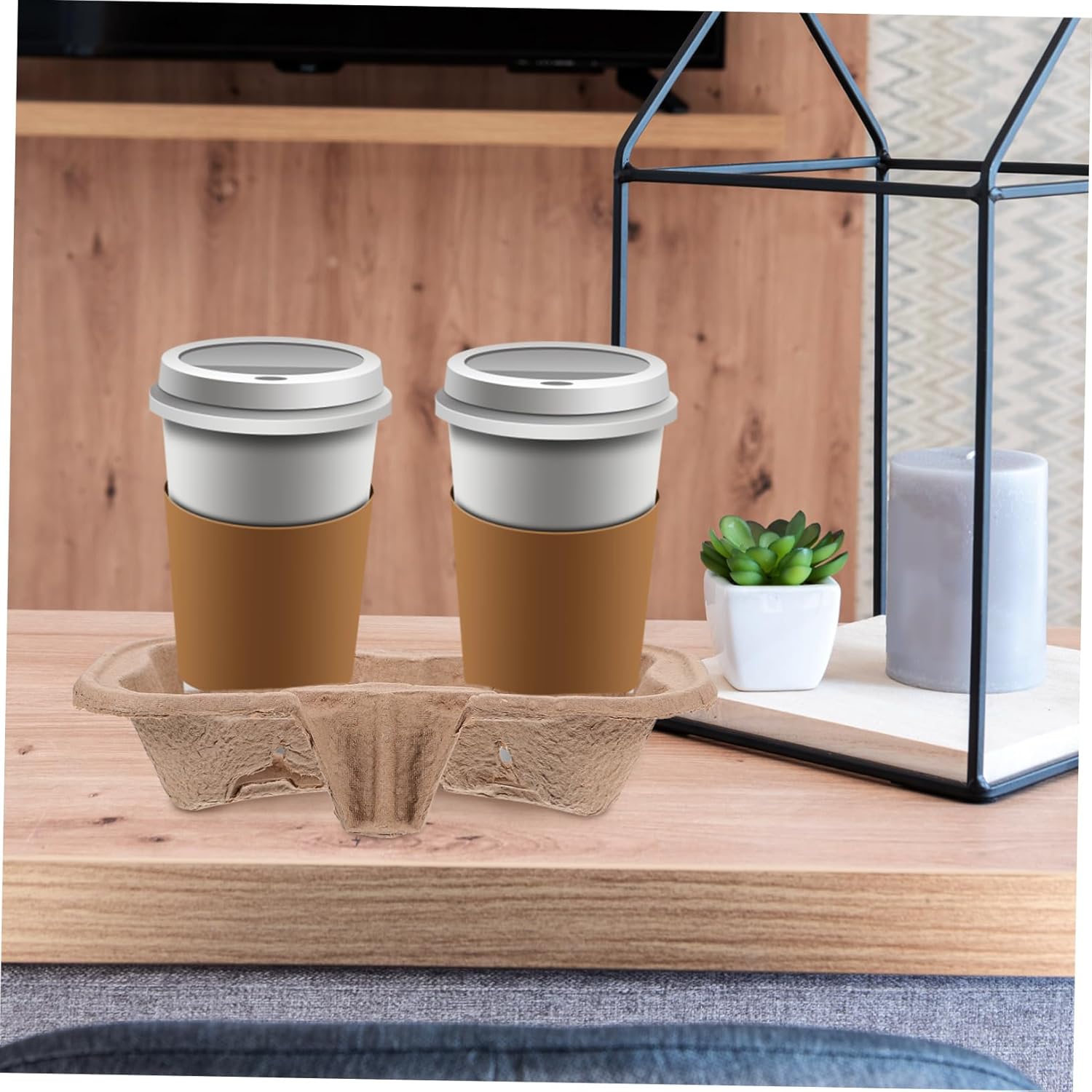 GLEAVI 50pcs Paper Cup Carrier Tray Lightweight Takeout Drink Holders for Coffee and Milk Tea Portable Beverage Stand for Picnics and Restaurants