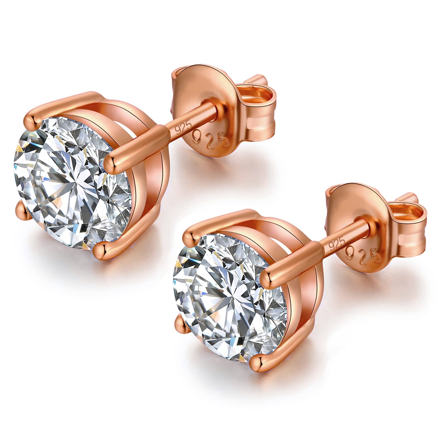 jiamiaoi Orecchini a perno in oro rosa con diamanti rotondi in argento orecchini per le donne con AAA+zirconia cubica orecchini da donna gioielli 6mm colore oro rosa, Zirconia cubica