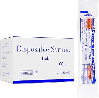 1ml/cc 30G 5/16インチ 注射器、使い捨て注射器、個別包装、100個入り