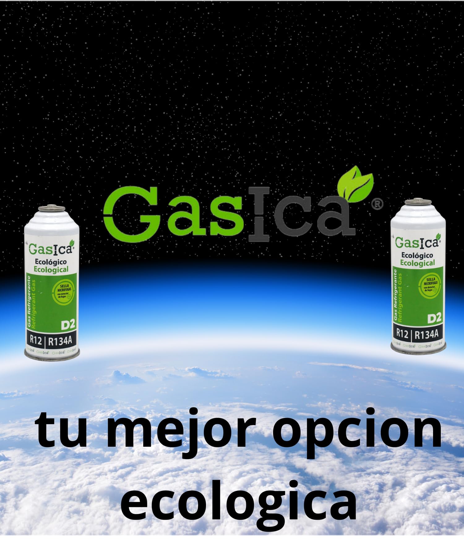 Pack Ahorro gásica, Gas Organico Ecologico Alternativo R134a y R12 Gasica, El Kid De Compone De Dos Unidades Mas Una Manguera De Carga con Manómetro, Uso Profesional