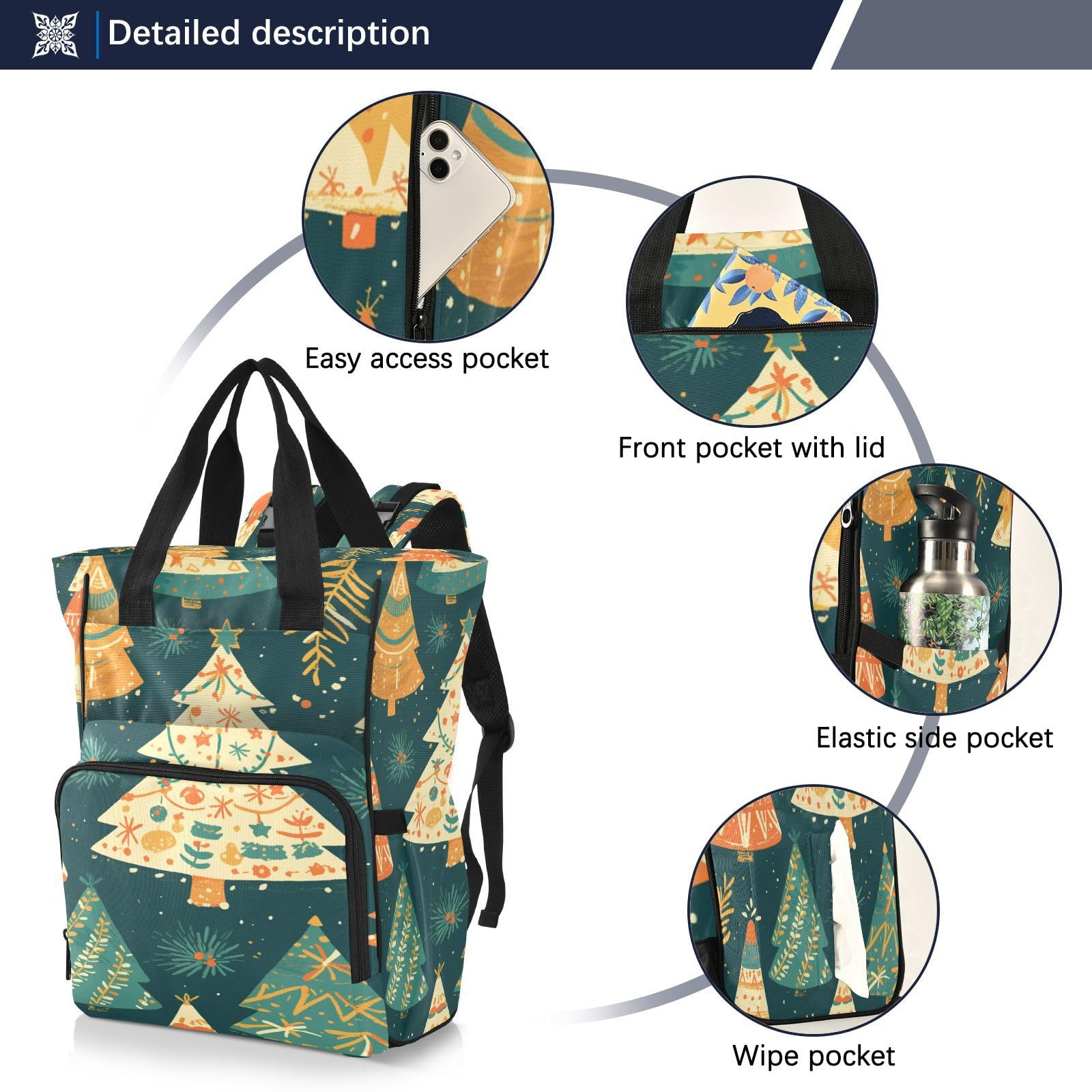 ÁRboles Dorados Vacaciones Festivas Mochilas de Pañales para Gran Capacidad Pañal Bolso Mochila para Viajar al Aire Libre Mamá y Papá