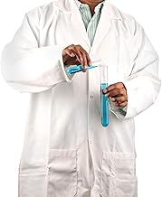 EISCO Lab Coat, Medium - White Polyester/Cotton Drill, Long Sleeves, 3 Large Pockets Labs
