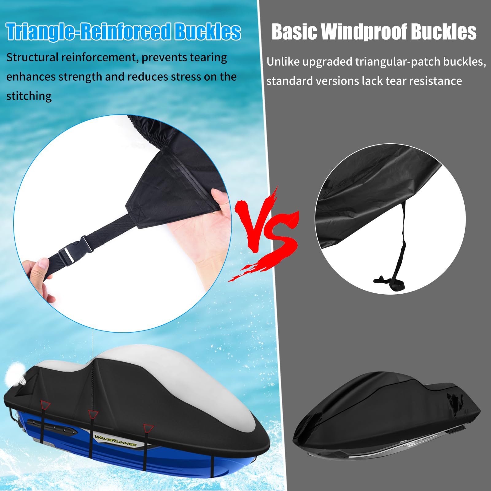 Couverture pour Jet Ski, Housse de protection Jetski 900D haute résistance, 2 ouvertures de ventilation, boucles de protection contre le vent améliorées avec renfort en tissu triangulaire, pour Yamaha