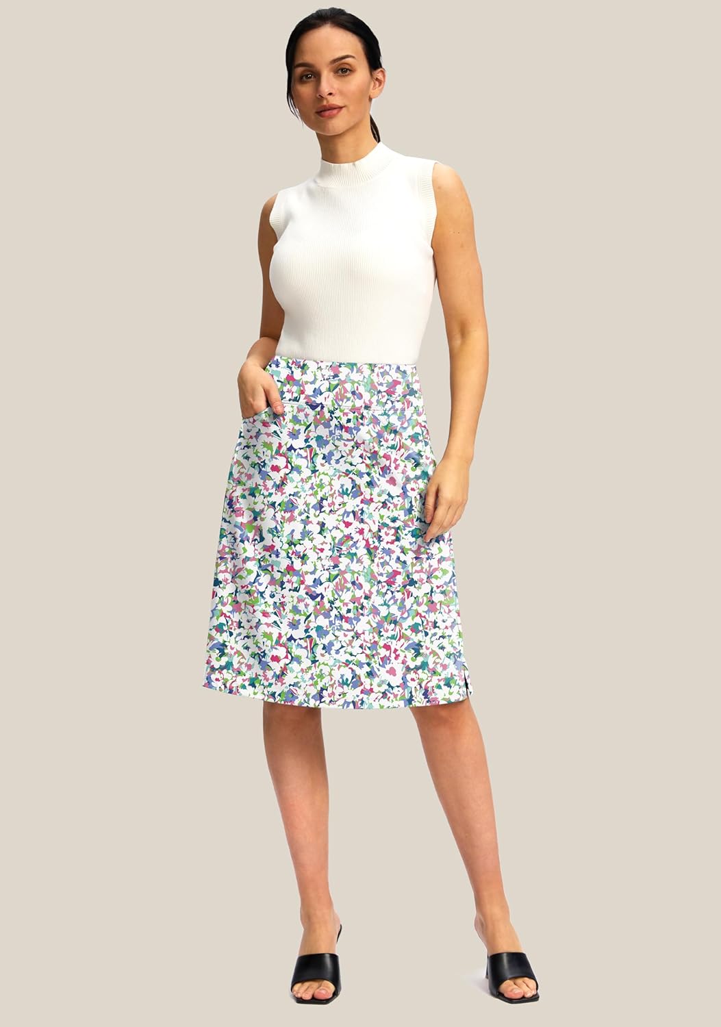 Viodia 25" Knee Length Skorts Skirts for Women with Zipper Pockets Stretchy Modest Aline Midi Skort for Casual Summer Travel - Image 6