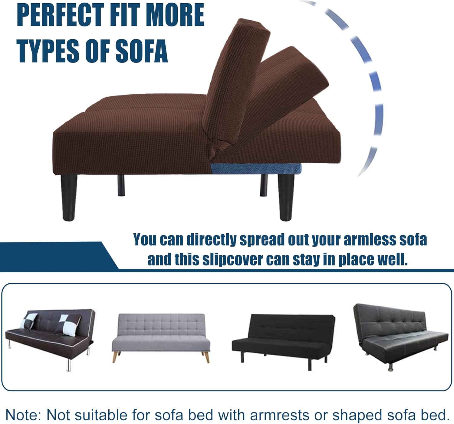 Water Repellent Armless Futon Cover, Stretch Full Queen Size Futon Slipcover Foldable Sofa Bed Cover Furniture Protector, Machine Washable, Chocolate