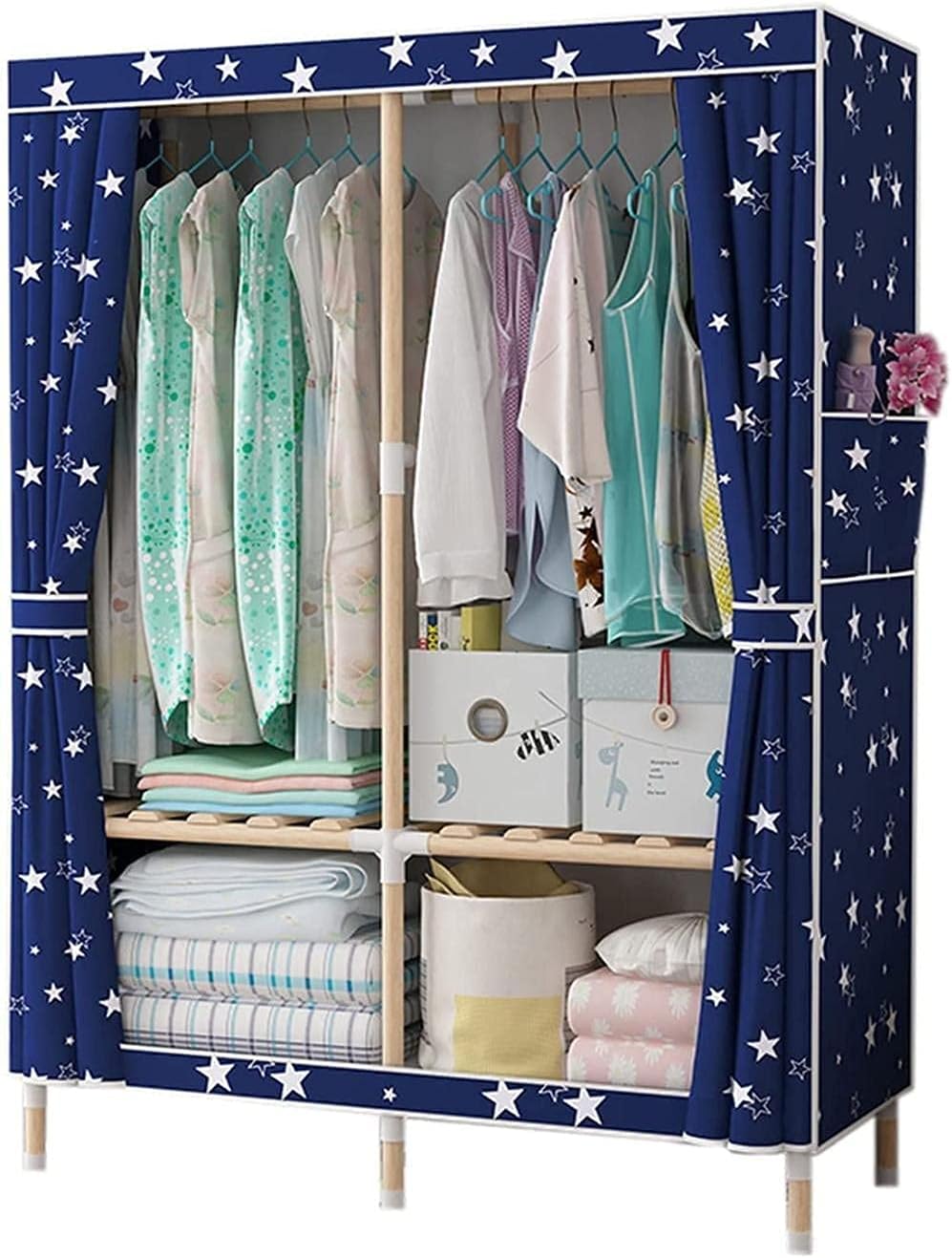 Fabric Wardrobe Solid Wood Bracket Open Wardrobe Storage Organiser 2 Doors Wardrobe 160 100 45CM Clothes Rack (Color : B Size : 160 100 45CM) (A 160 * 100 * 45CM)