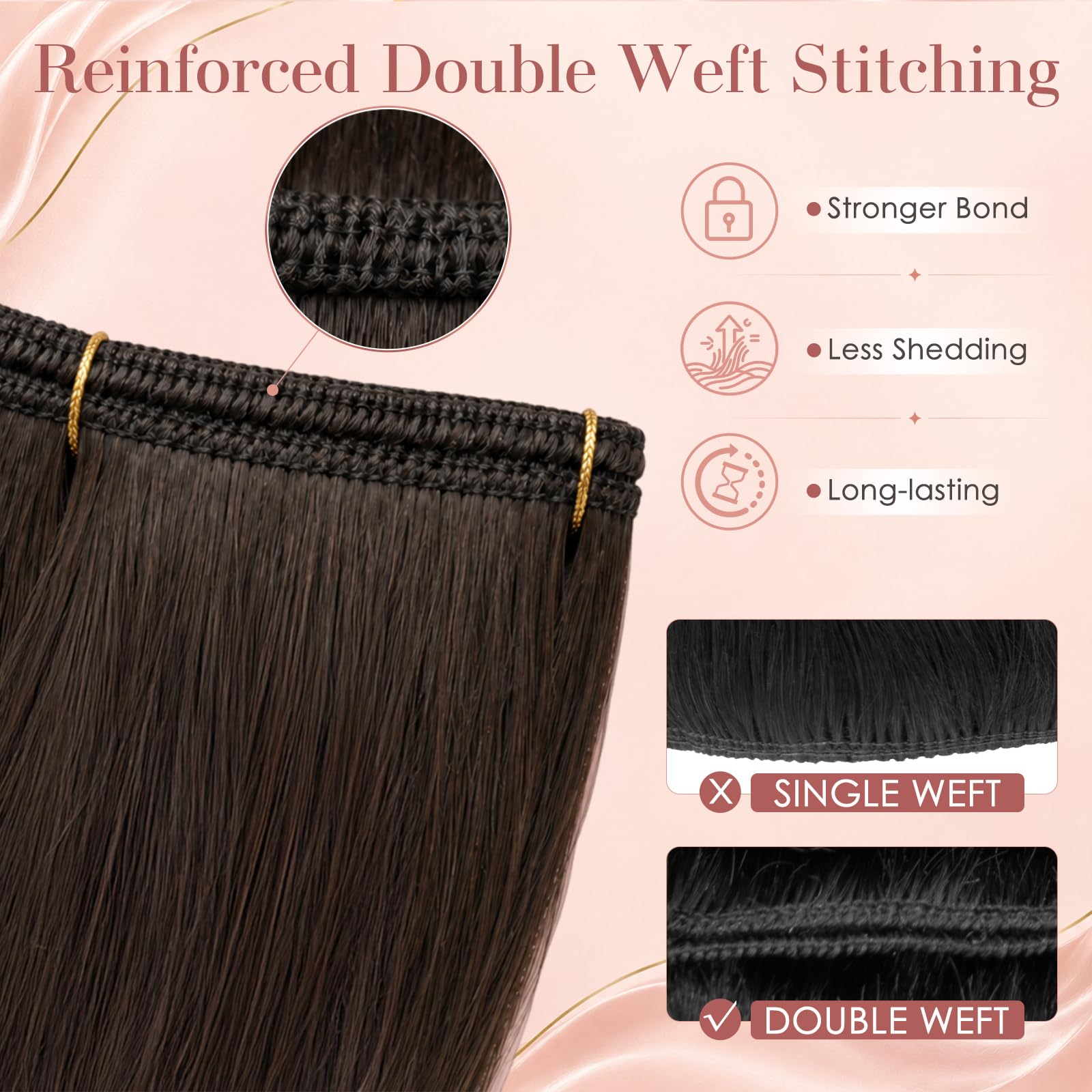 Rich Choices Weft Extensions Echthaar Tressen Zum Einnähen Extensions Haartressen Echthaar Tressen Echthaar Extensions Remy Human Hair Extensions 70cm 100g #4 Mittelbraun Extensions
