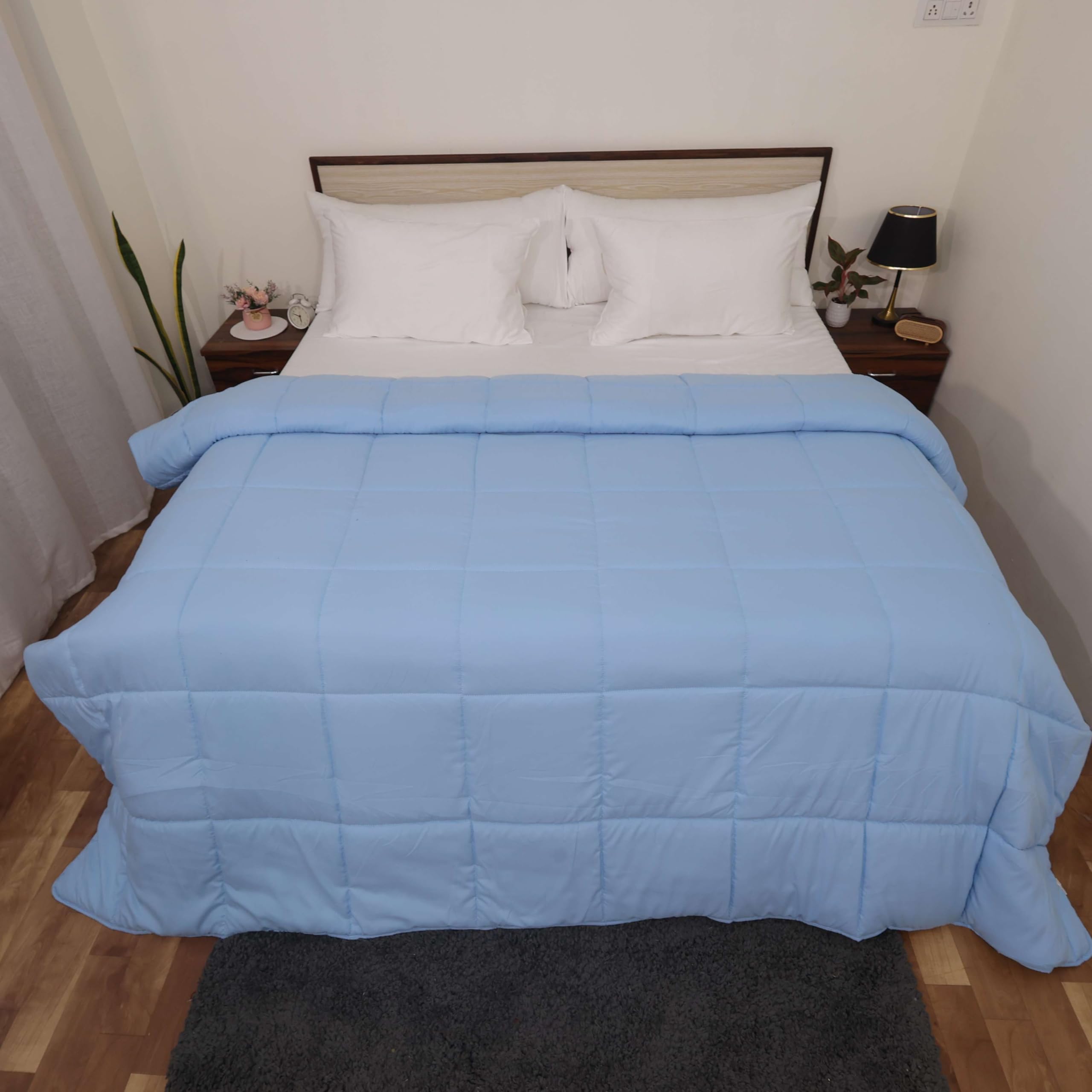 linenaffairs Bed Comforter for All Season/Winter/Summer/Spring Microfiber 300 GSM Box Stitch Comforter (60" x 90" Inches/152cm x 228cm) - Comforter for Single Bed|Silver/Sky Blue| TC - 400-image-43