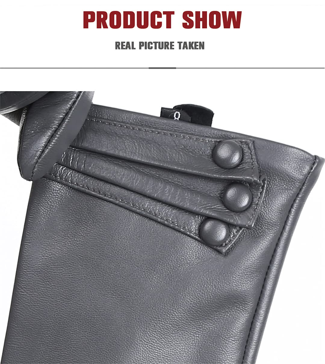 Touch Gloves Guanti in pelle da donna pieghettati con tre bottoni Guanti invernali da donna caldi Dark Grey 8.5
