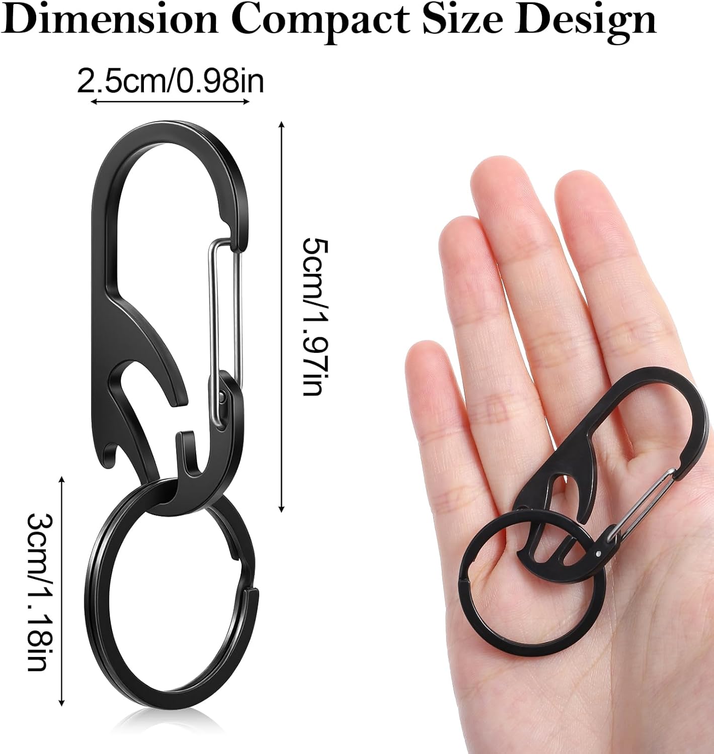 Key Carabiner Clips, Carabiner Keychain with Bottle Opener, Key Holder for Keychain, Heavy Duty Stainless Steel Keychain Hook for Men and Women (Black,1-Pack) - Image 2