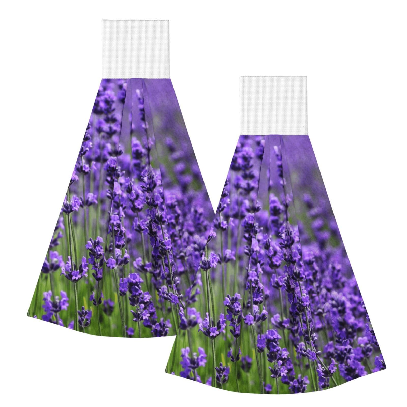 DOPKLNA Purple Lavender, 2 Pcs Hanging Coral Fiber Hand Towels for Bathroom, Absorbent Kitchen Towels