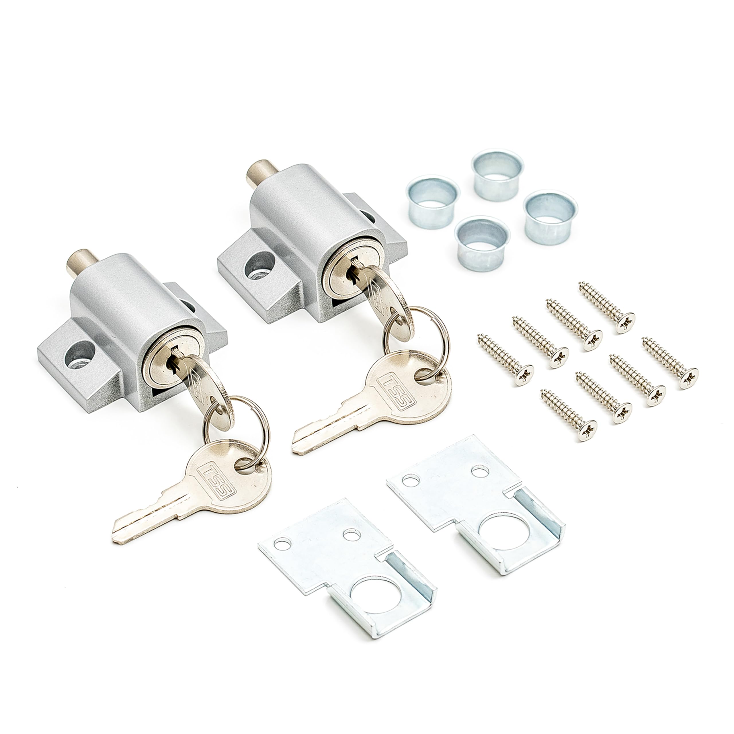 TSS 2 Pcs Sliding Patio Door Lock, Sliding Door Lock for Additional Security. Supplied with Fixtures and Fittings. Universal Lock Suitable for Most Door Types., 45 x 47 x 25mm (Silver)