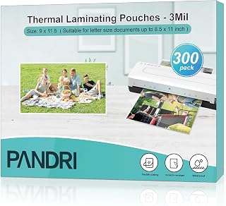 Laminating Sheets, PANDRI 300 Pack Thermal Laminator Pouches Holds 8.5 x 11 Inch, 3 Mil Clear Laminator Paper 9 x 11.5 Inch, Letter Size