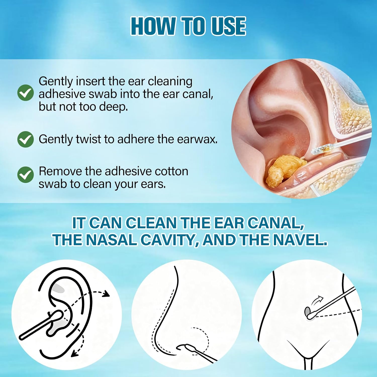 Sticky Ear Cleaning Stick, Reusable Ear Cleaning Tools,Soft Spiral Head Adhesive Ear Pick for Safe Ear Cleaning, Gentle Adhesive Ear Pick for Ear Wax Cleaning for All Ages