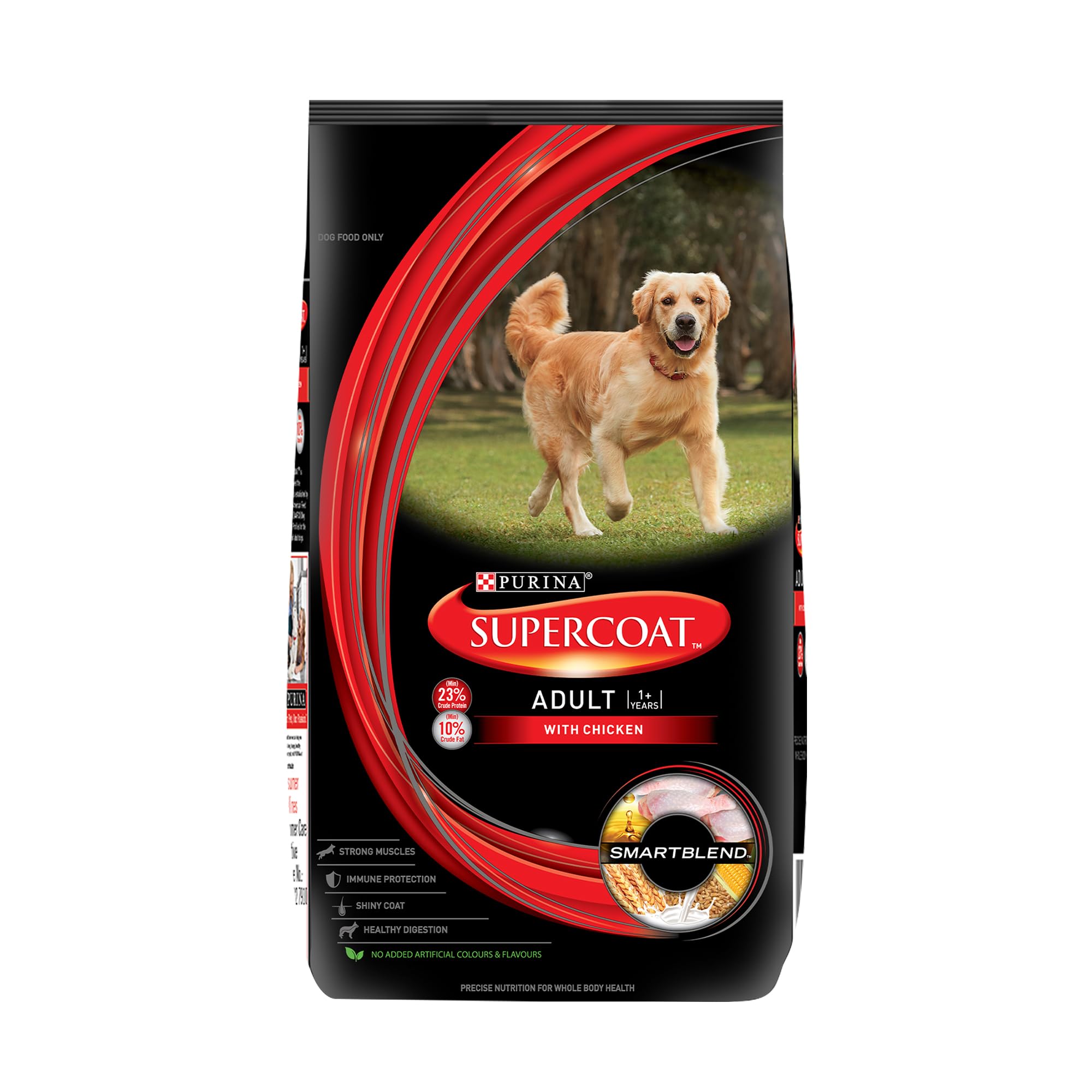 SUPERCOAT Purina Adult Dry Dog Food, 1+ Years, with Chicken, Smartblend Precise Nutrition for Whole Body Health, No Artificial Colours & Flavours, 2.5Kg, Bag