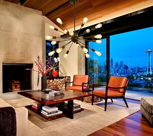 Miniatura 9 de Mid-Century Sputnik Candelabros de 18 luces, moderna lámpara de techo semiempotrada, lámparas colgantes industriales retro para cocina, sala de