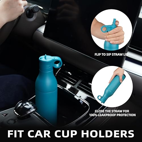 Miniatura 5 de Botella de agua de acero inoxidable con pajilla, aislada, botella de viaje de metal reutilizable con parte inferior extraíble, sin BPA, a prueba de