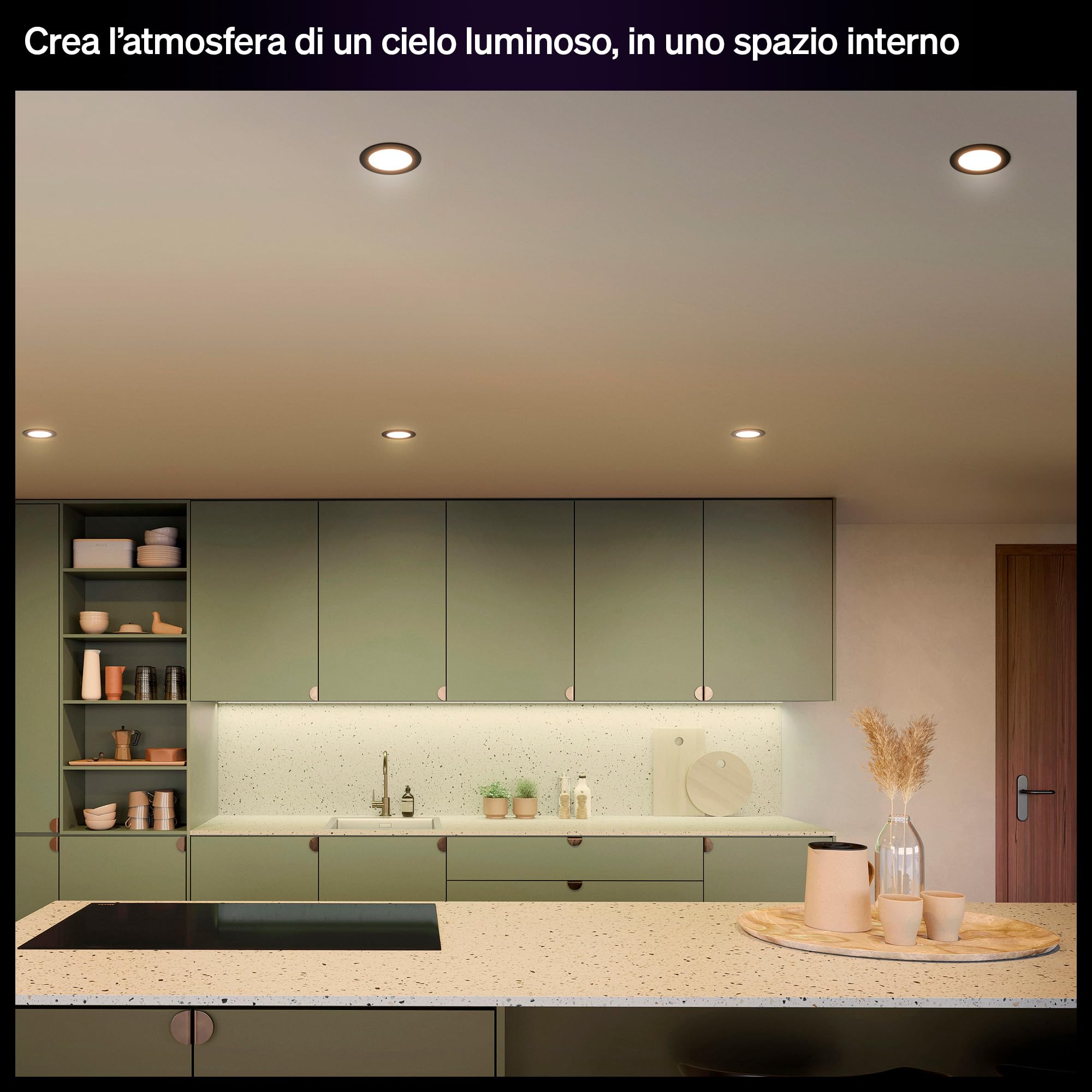 Philips Hue Slim Downlight, Plafoniera da incasso, 170 mm, Nero | Smart LED, 1500 lm, Luce diurna 1000 K-20000 K, Regolazione ultrabassa, Colore preciso, Controllo via app e bluetooth