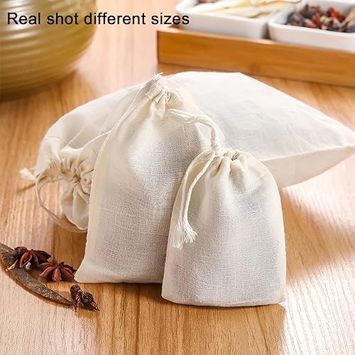 Miniatura 10 de 20 bolsas de muselina con cordón, algodón natural sin blanquear para colar hierbas, estopa, té de café, caldo de salsa de sopa, caldo de hueso,