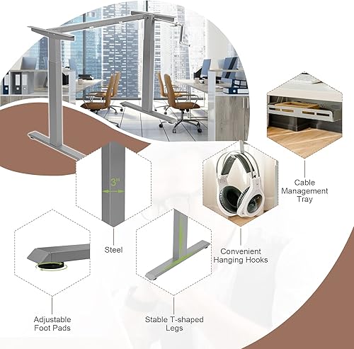 Miniatura 8 de Tangkula Marco de escritorio con manivela, estación de trabajo de pie ajustable en altura manual con manivela plegable, bandeja de gestión de