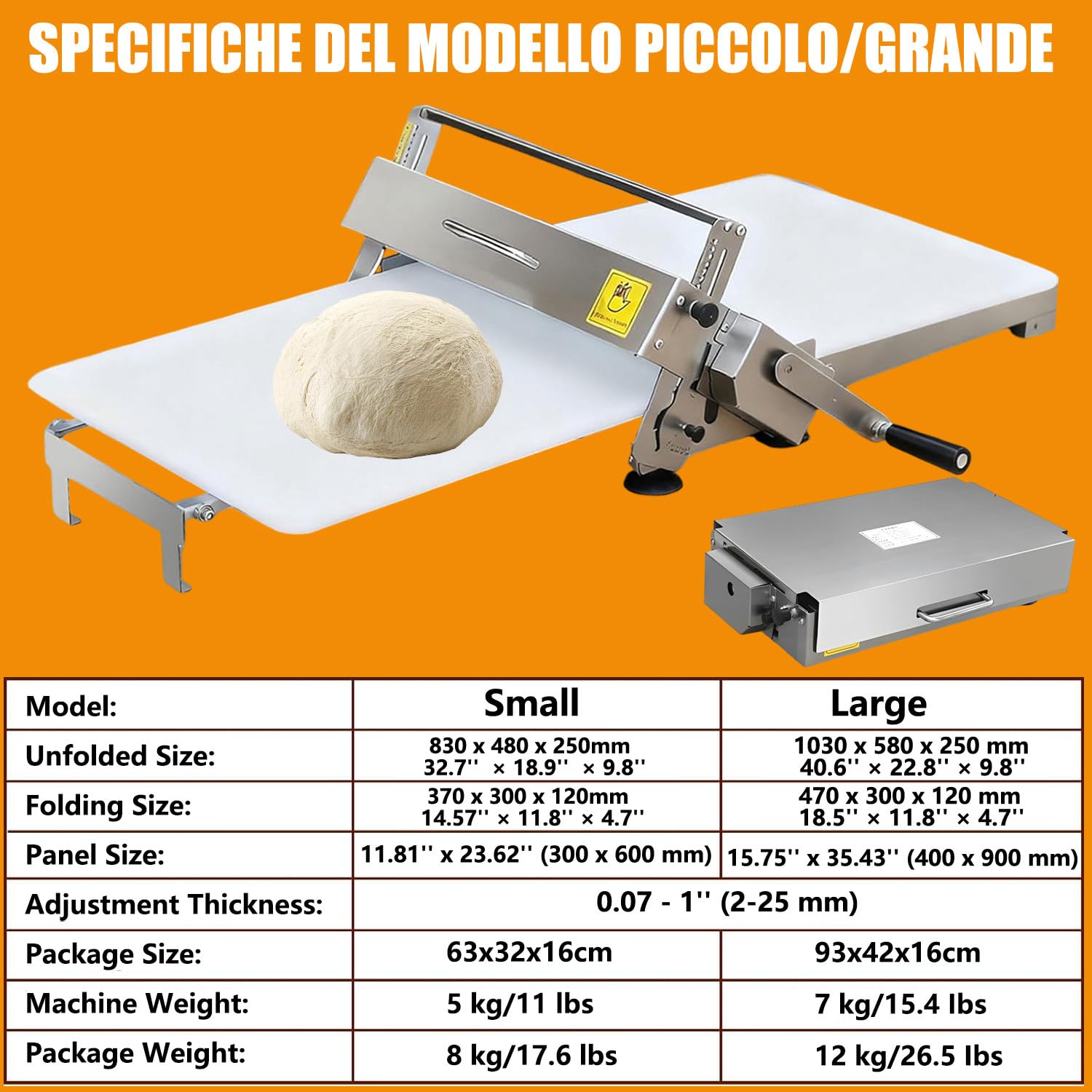 Sfogliatrice Manuale per Pasta Sfoglia | Macchina per Stendere la Pasta per Croissant, Pizza e Dolci | Ideale per Casa e Pasticceria | Spessore Regolabile 2–25 mm, Design Pieghevole Salvaspazio Large