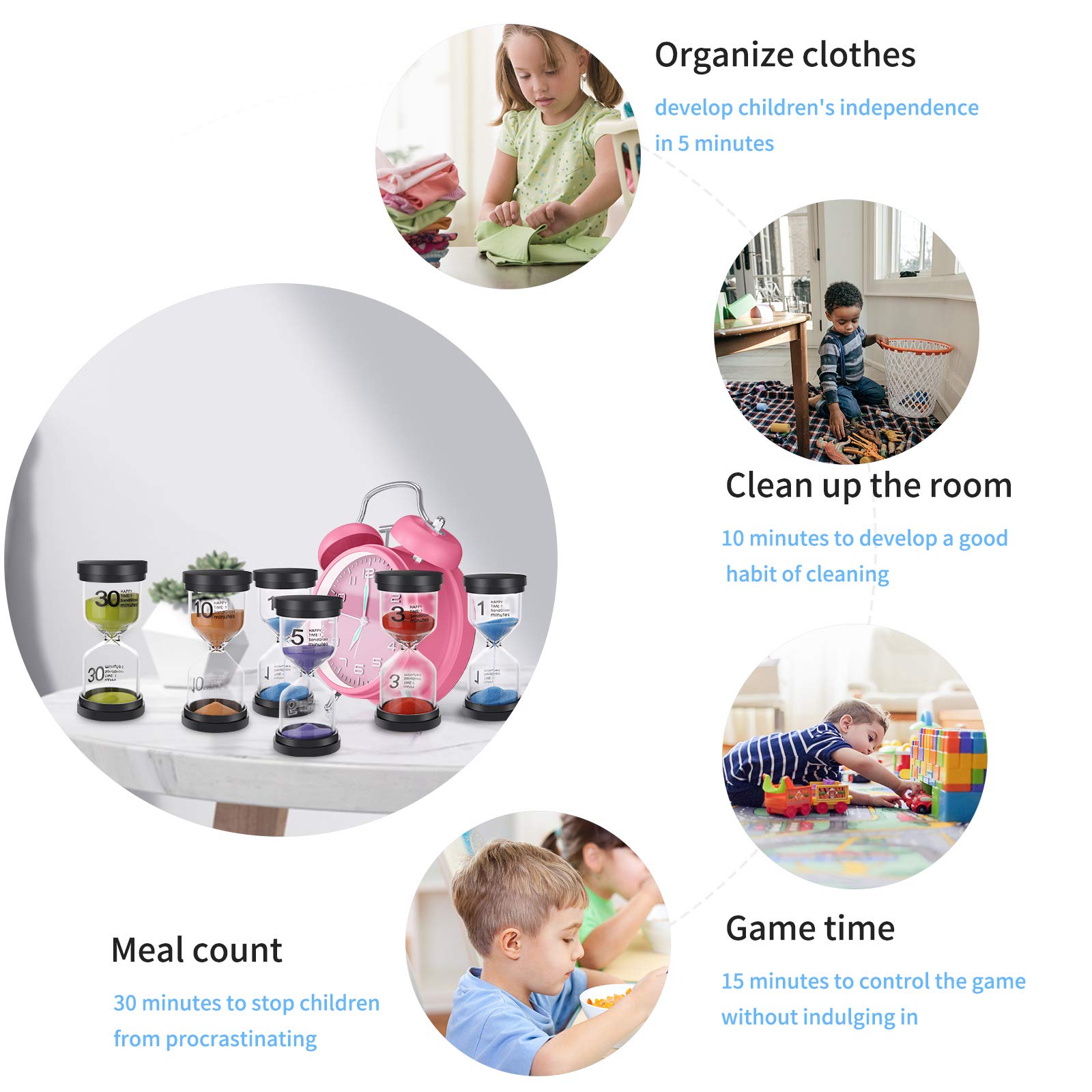 Set 5 Clessidre Bambini - Timer 3/5/10/20/30 Minuti, Colorate, Per Gestione Tempo - Foto 11