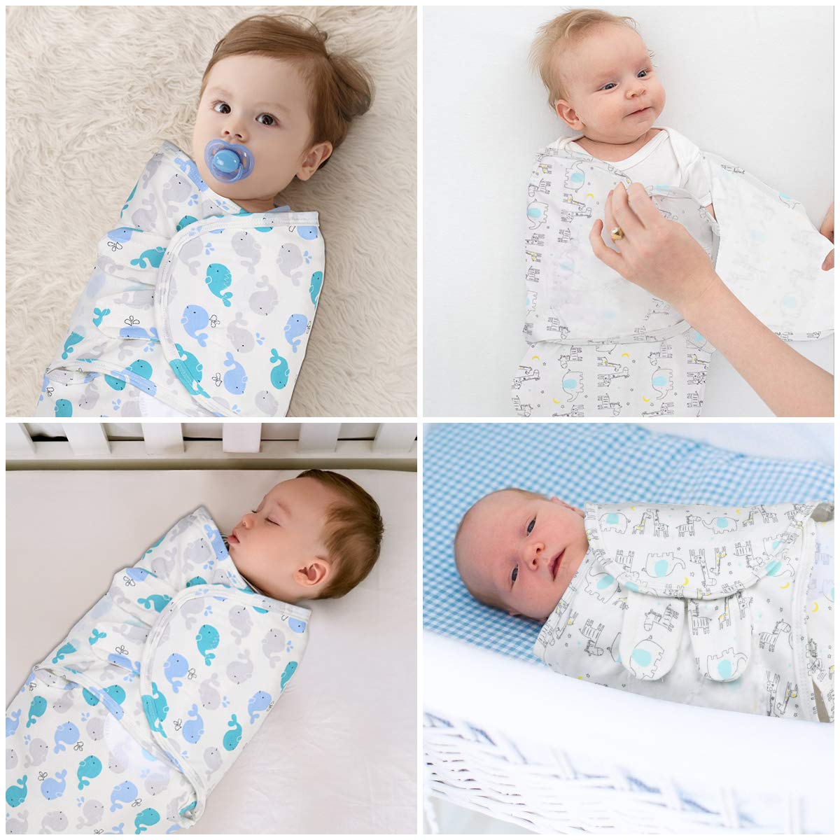 Vicloon Baby Swaddle Coperta, 2Pcs Copertina Avvolgente Regolabile per Neonato, Sacco Nanna Swaddle per Bebè, Copertina Fasciante Sacchi Nanna in Morbido Cotone per Neonati