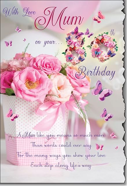 With Love Mum 80th birthday Card lovely Verse