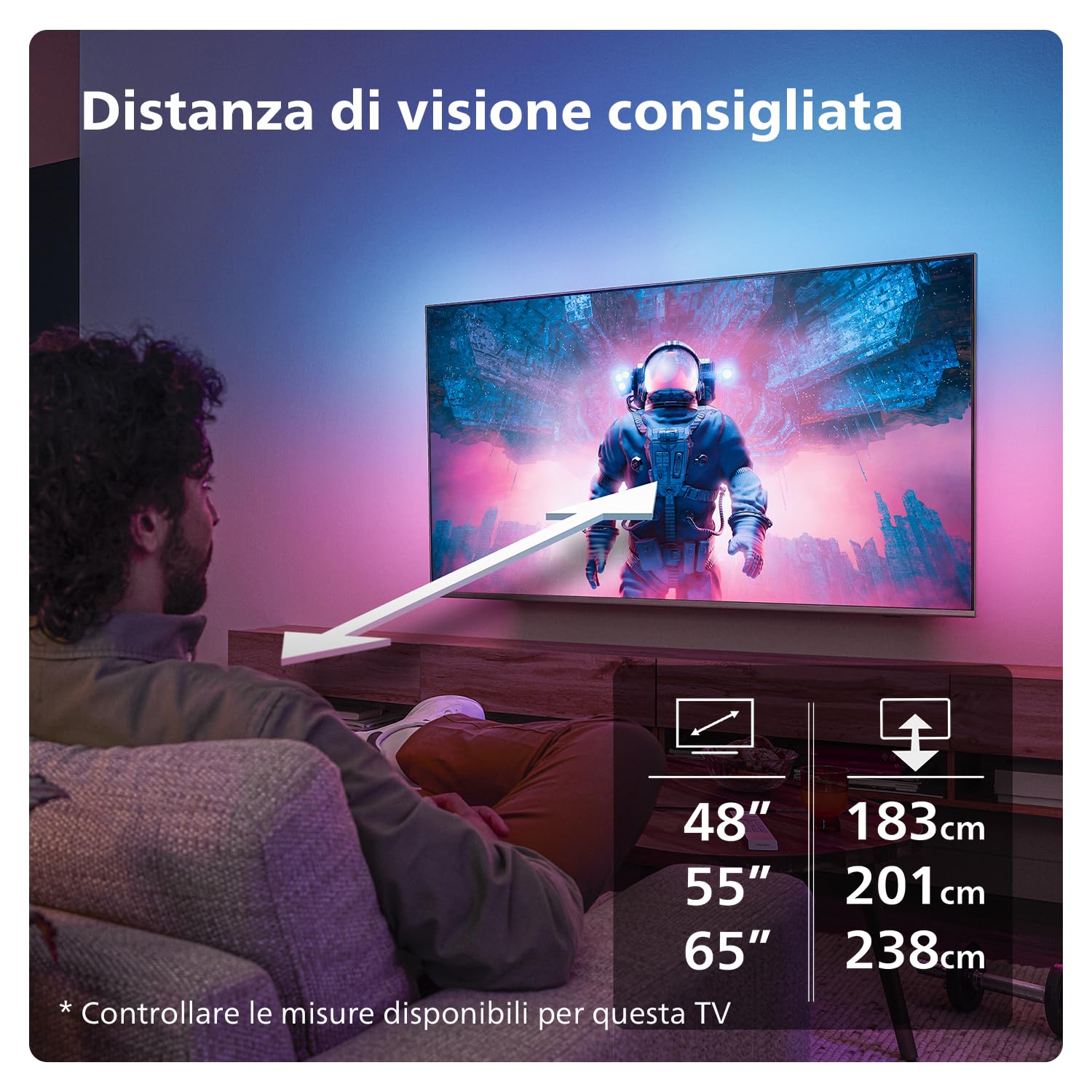 Philips Ambilight 48OLED769 4K OLED Smart TV - Display 48’’ con P5 AI Perfect Picture Ultra HD Titan OS TV Dolby Vision e Dolby Atmos Sound, Funziona con Alexa e Google Assistant - Cornice in metallo