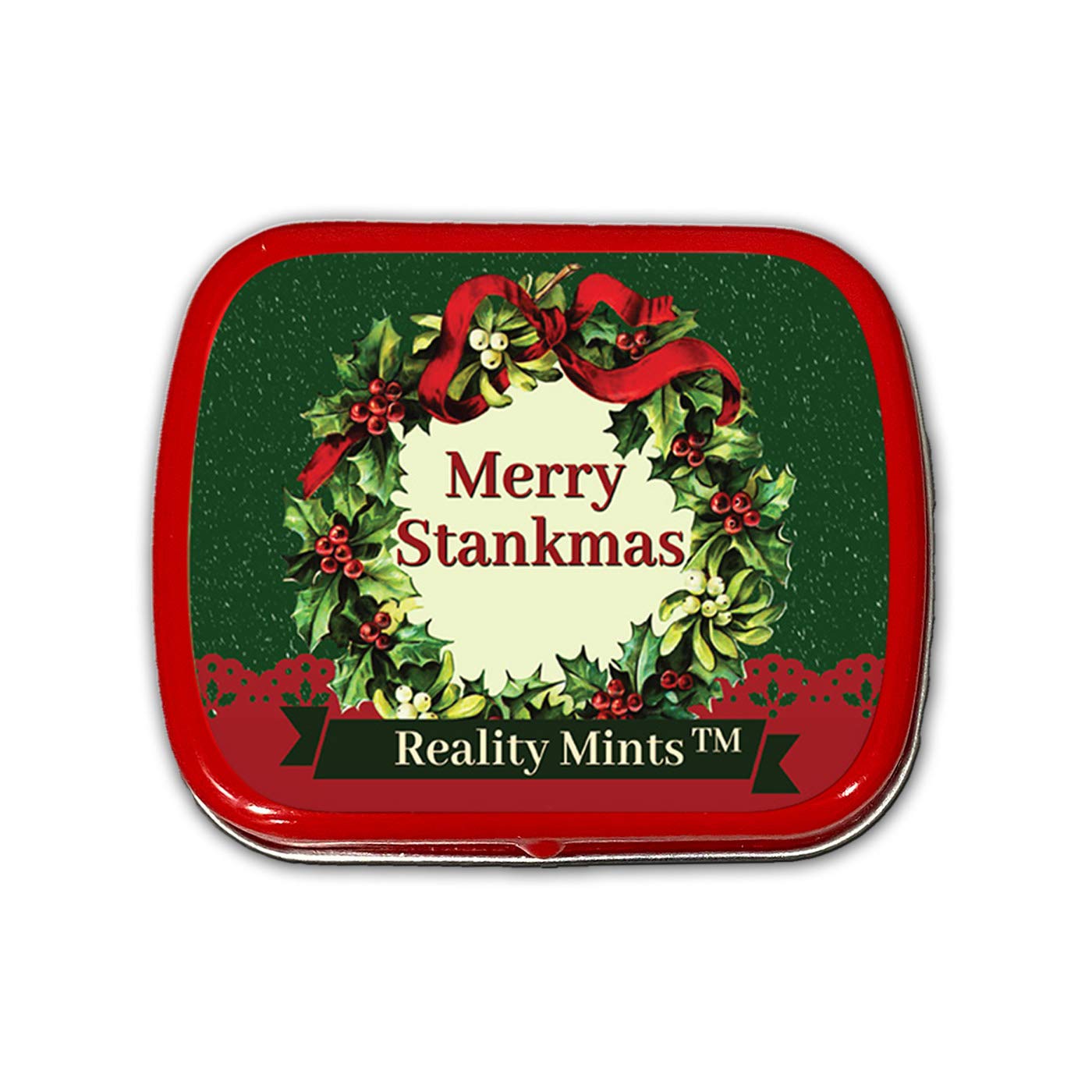 GearsOut Merry Stankmas Mints - Funny Christmas Wreath Tin - Novelty Candy for Friends - Peppermint Breath Mints, Sugar-Free, Made in the USA - 200 pieces