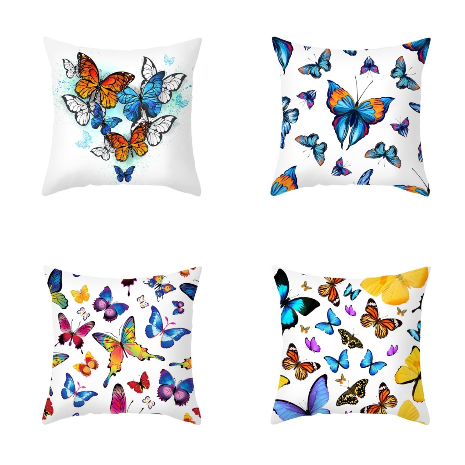 Pillow Cases 4 Pack White Blue Butterfly Cushion Covers Soft Linen Cushions with Covers Included Washable Sofa Cushions with Invisible Zip Pillowcase Breathable Pillow Cover 50x50 Cushion Cover