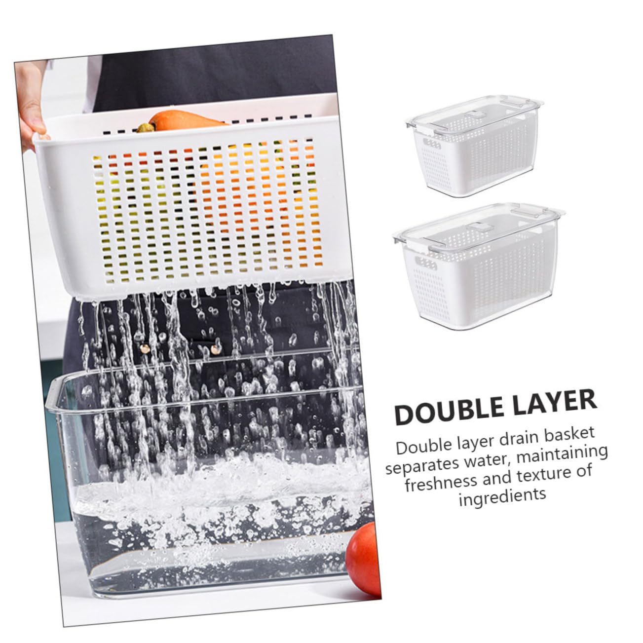 BESTonZON 2pezzi Contenitori Frigorifero Con Scolapasta Doppio Per Frutta e Verdura Scatola Alimentare e Resistente Al Freddo e Organizzazione Facile e Pratica Per Cucina e Frigorifero