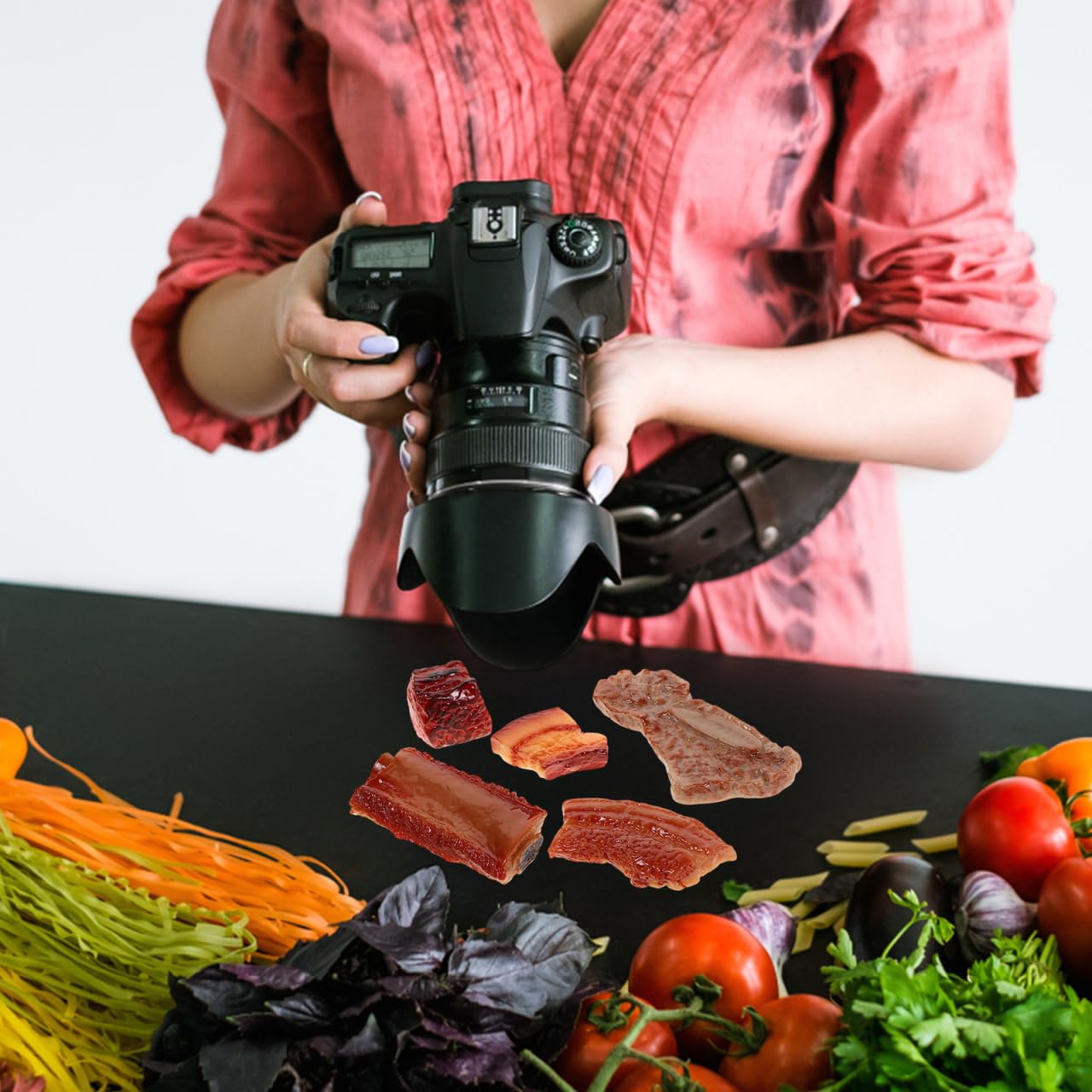 Adornos de carne simulada – 5 piezas de costillas de cerdo estofadas realistas para decoración de cocina del hogar, accesorios de fotografía de alimentos, carne falsa en miniatura para enseñar 7