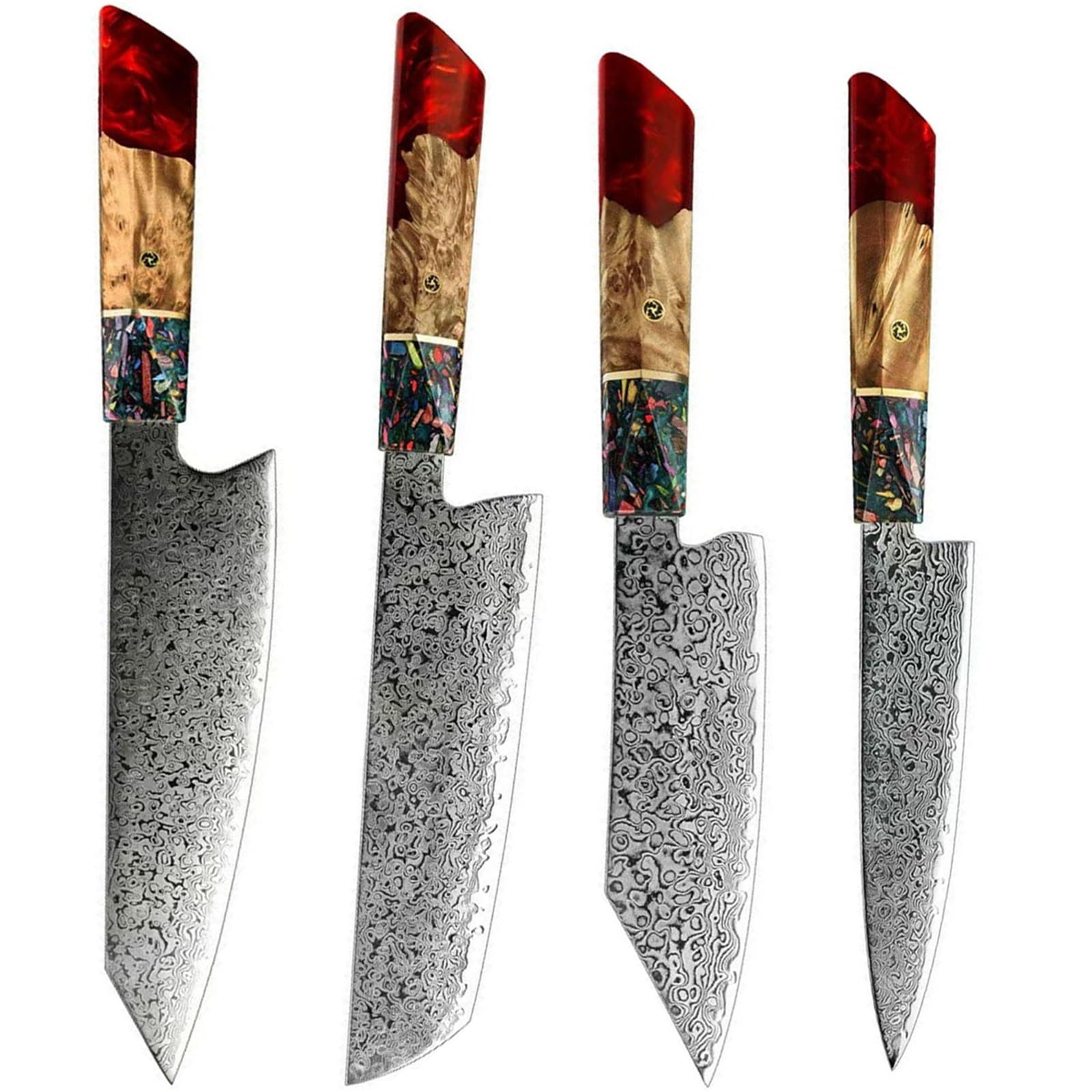 Juego de cuchillos de cocina de acero con alto contenido de carbono Kiritsuke Santoku Chef con G10, madera y resina(4pcs)