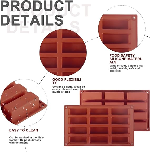 2Pcs Large Rectangle Silicone Mould, Chocolate Bar Moulds, 12 Cavity