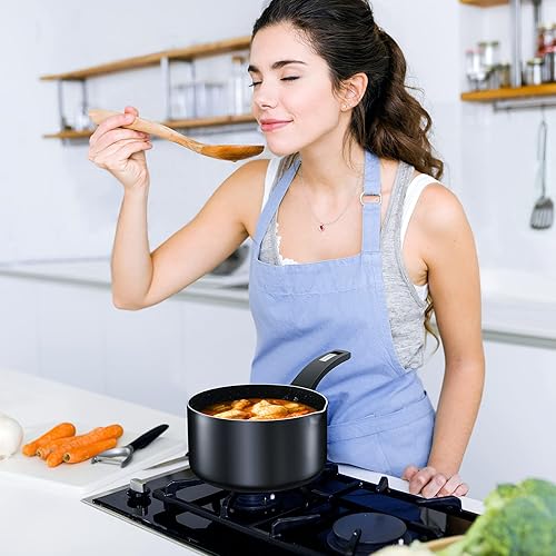 Miniatura 6 de KOCH SYSTEME CS Cacerola negra de 3 cuartos de galón  Cacerola antiadherente de mármol negro con tapa, olla de sopa de 4.4 pulgadas de profundidad,