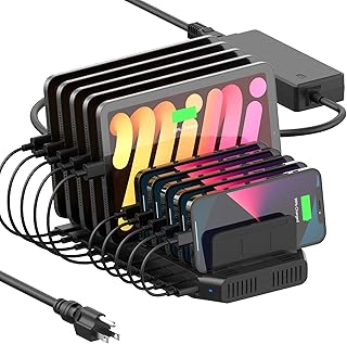 Alxum USB Fast Charging Station with Quick Charge 3.0, 10 Port Charging Stand for Multiple Devices, Compatible with iPad, iPhone, Samsung Galaxy, Black