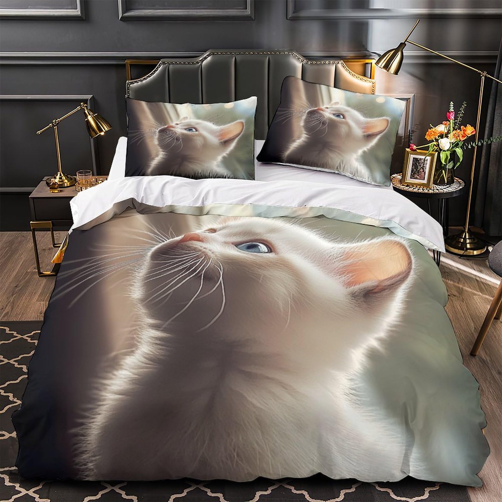 Drap de couette chaton 3D avec 2 taies d'oreiller pastel super king size