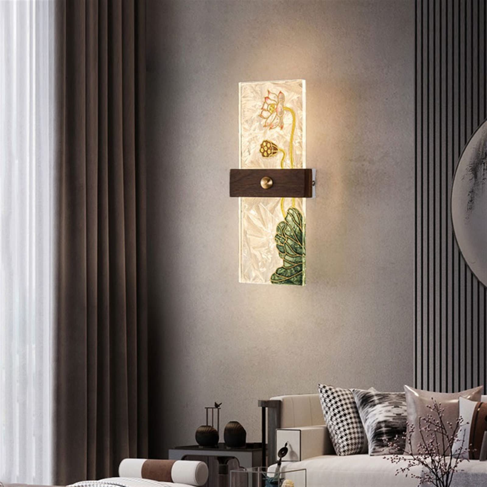 Sypialnia Malowana ręcznie emalią kolorowa lampa ścienna do salonu, przedpokoju, dekoracyjna drewniana sypialni Kinkiet ścienny(Średni)